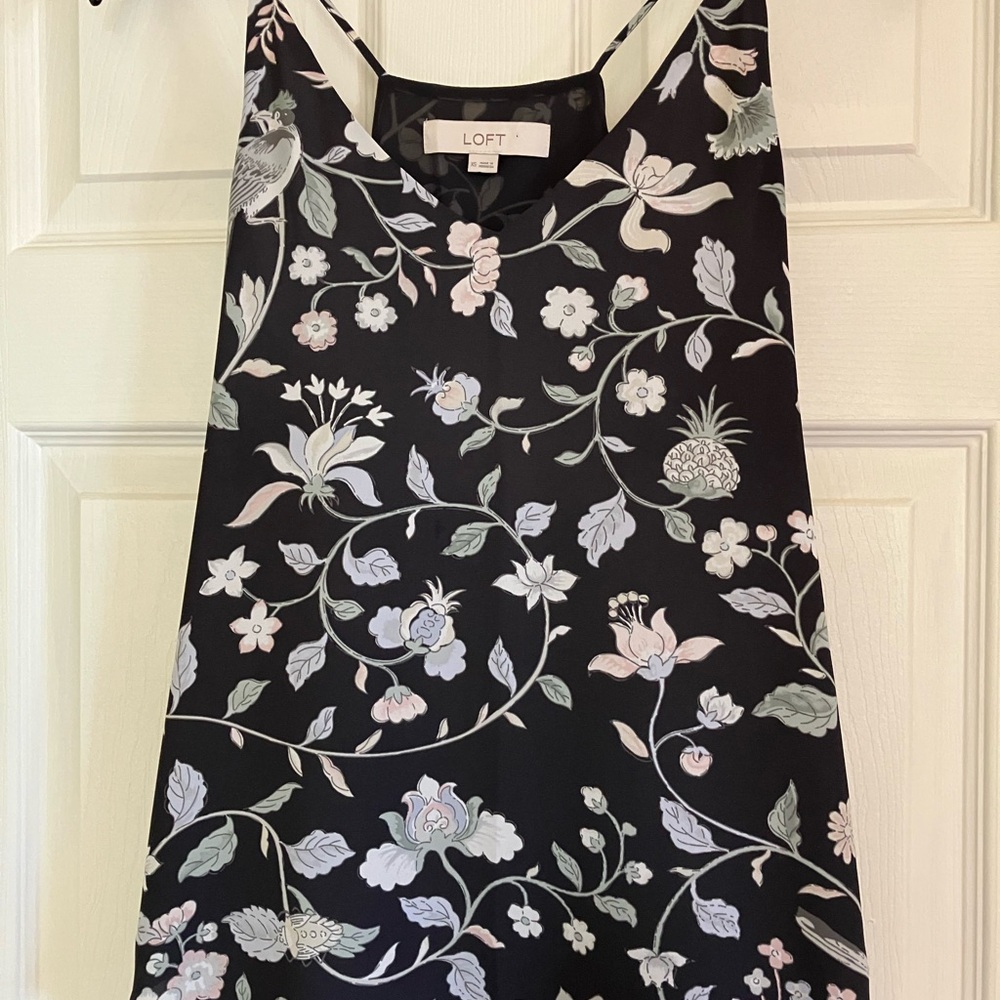 LOFT Floral Black Sleeveless Top